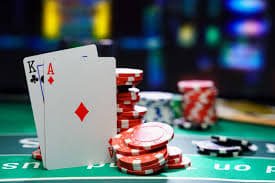 Caribbean Stud Poker live dealer game showing player and dealer cards on the table